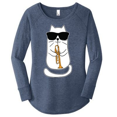 Trumpet Cat Funny Trumpet Player Women's Perfect Tri Tunic Long Sleeve Shirt