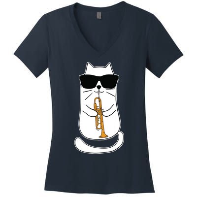 Trumpet Cat Funny Trumpet Player Women's V-Neck T-Shirt