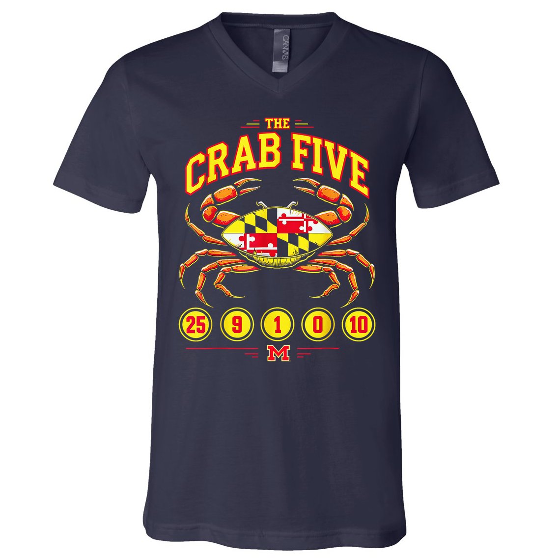 The Crab Five Crab Flag Maryland V-Neck T-Shirt