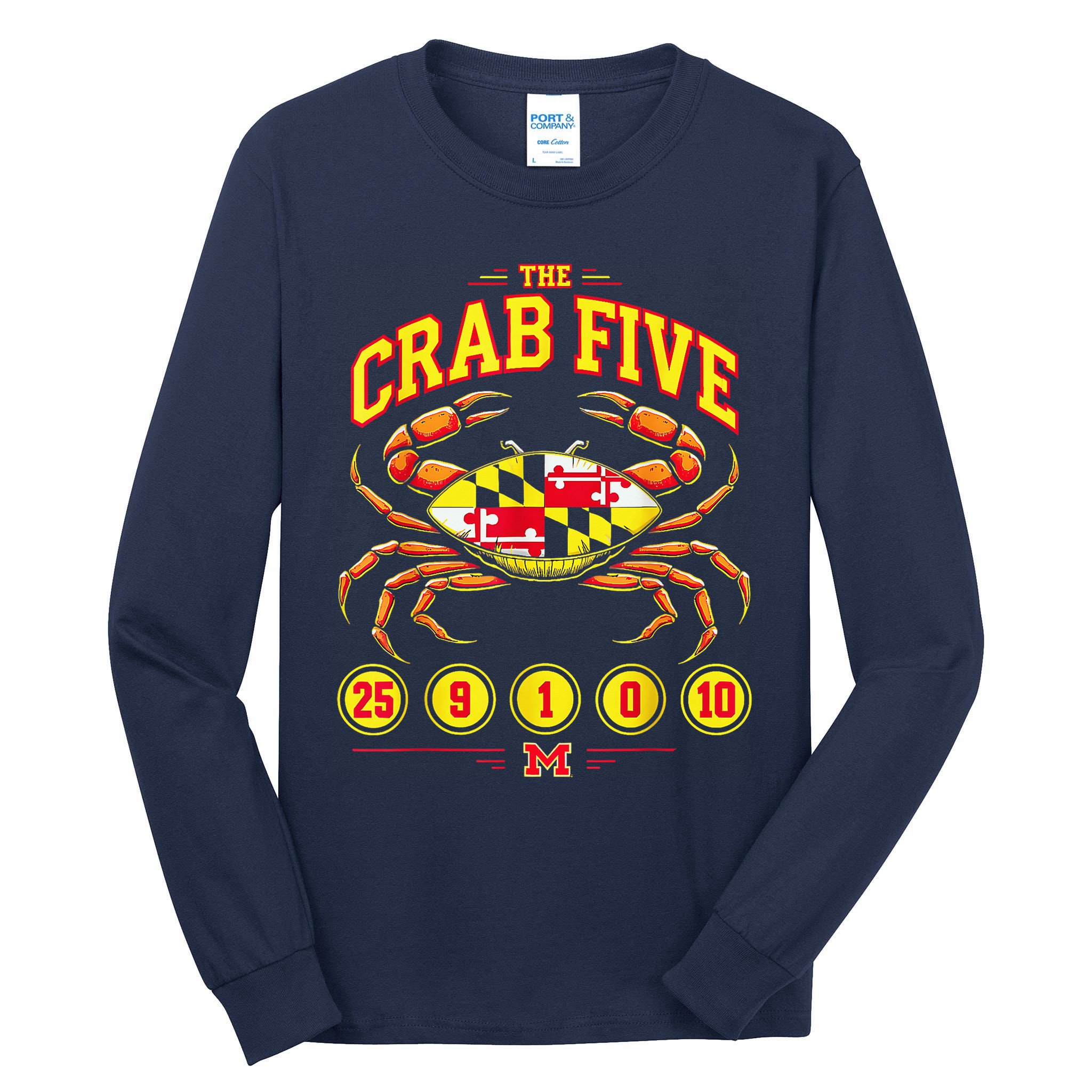 The Crab Five Crab Flag Maryland Tall Long Sleeve T-Shirt