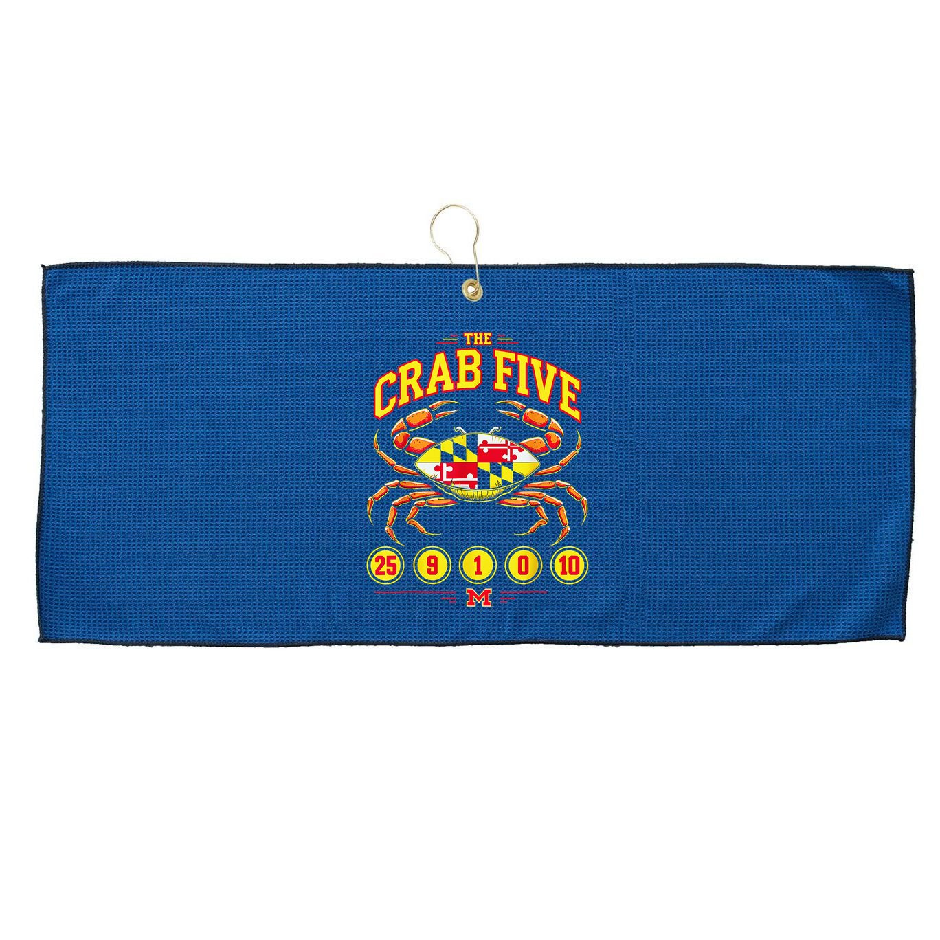 The Crab Five Crab Flag Maryland Large Microfiber Waffle Golf Towel