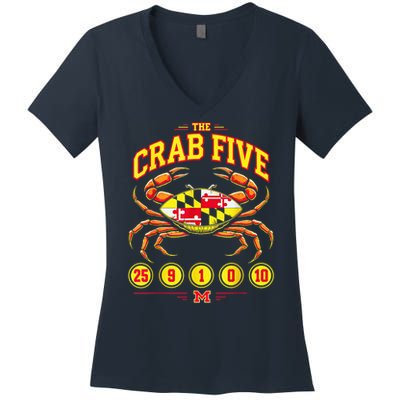 The Crab Five Crab Flag Maryland Women's V-Neck T-Shirt