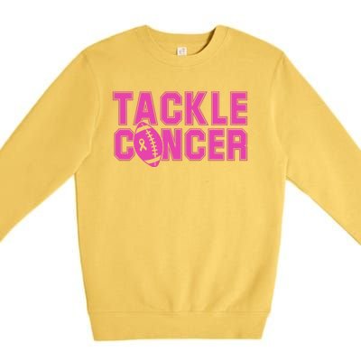 Tackle Cancer Football Ribbon Breast Cancer Awareness Premium Crewneck Sweatshirt