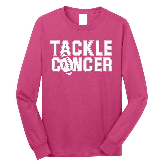 Tackle Cancer Football Ribbon Breast Cancer Awareness Long Sleeve Shirt