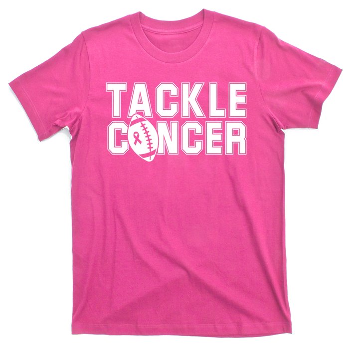 Tackle Cancer Football Ribbon Breast Cancer Awareness T-Shirt