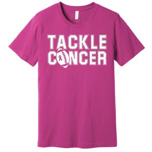 Tackle Cancer Football Ribbon Breast Cancer Awareness Premium T-Shirt