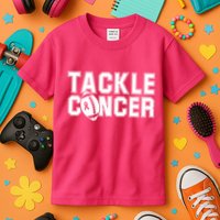 Tackle Cancer Football Ribbon Breast Cancer Awareness Kids T-Shirt