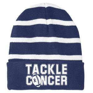 Tackle Cancer Football Ribbon Breast Cancer Awareness Striped Beanie with Solid Band