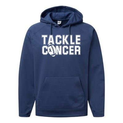 Tackle Cancer Football Ribbon Breast Cancer Awareness Performance Fleece Hoodie