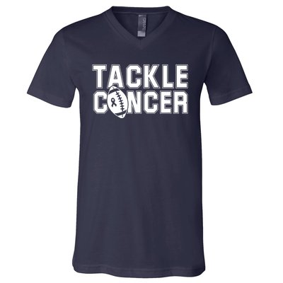 Tackle Cancer Football Ribbon Breast Cancer Awareness V-Neck T-Shirt