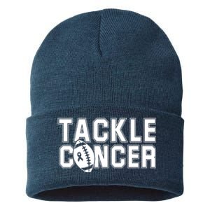 Tackle Cancer Football Ribbon Breast Cancer Awareness Sustainable Knit Beanie