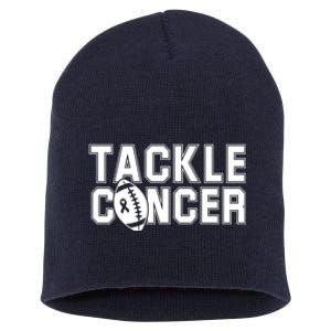 Tackle Cancer Football Ribbon Breast Cancer Awareness Short Acrylic Beanie