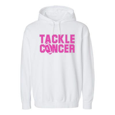 Tackle Cancer Football Ribbon Breast Cancer Awareness Garment-Dyed Fleece Hoodie