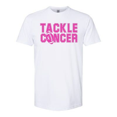 Tackle Cancer Football Ribbon Breast Cancer Awareness Softstyle CVC T-Shirt