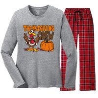 Thanksgiving Crew Funny Turkey Fall Women's Long Sleeve Flannel Pajama Set 