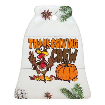 Thanksgiving Crew Funny Turkey Fall Ceramic Bell Ornament