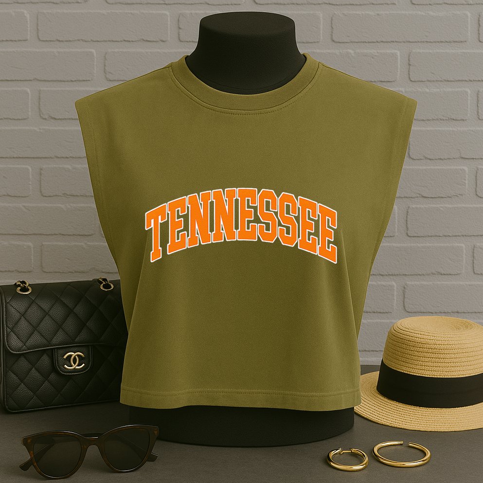 Tennessee Classic Font State Name Design Garment-Dyed Women's Muscle Tee