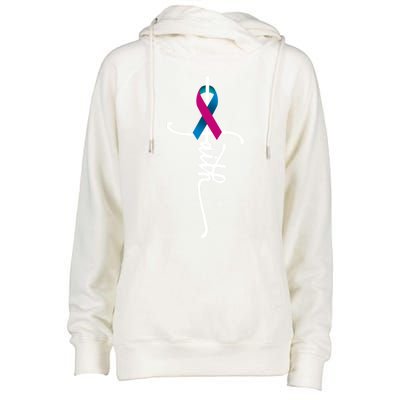 Thyroid Cancer Faith Thyroid Cancer Awareness Support Great Gift Womens Funnel Neck Pullover Hood