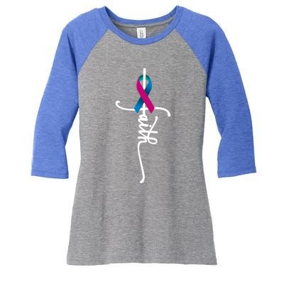 Thyroid Cancer Faith Thyroid Cancer Awareness Support Great Gift Women's Tri-Blend 3/4-Sleeve Raglan Shirt