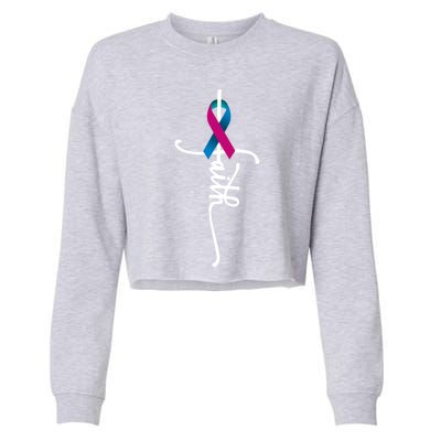 Thyroid Cancer Faith Thyroid Cancer Awareness Support Great Gift Cropped Pullover Crew