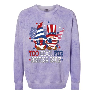 Too Cool For British Rule American Patriotic Gnomes July 4th Gift Colorblast Crewneck Sweatshirt