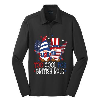 Too Cool For British Rule American Patriotic Gnomes July 4th Gift Silk Touch Performance Long Sleeve Polo