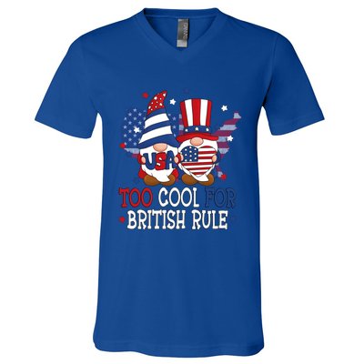 Too Cool For British Rule American Patriotic Gnomes July 4th Gift V-Neck T-Shirt