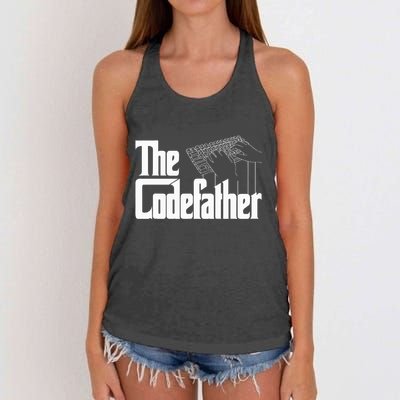 The Code Father Funny Computer Coder Dad Programmer Women's Knotted Racerback Tank