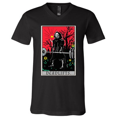 Tarot Card Funny Gym Deadlifts Workout Deadlift Fitness V-Neck T-Shirt