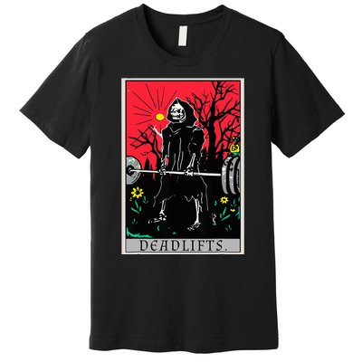 Tarot Card Funny Gym Deadlifts Workout Deadlift Fitness Premium T-Shirt