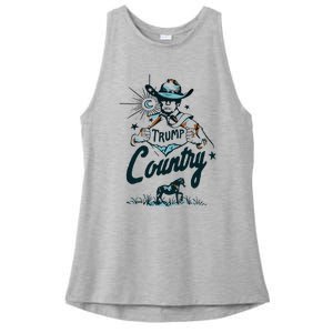 Trump Country Funny Western Trump Cowboy Horse Ladies PosiCharge Tri-Blend Wicking Tank