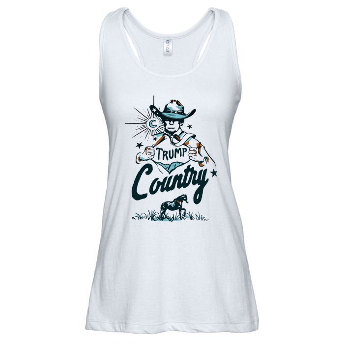 Trump Country Funny Western Trump Cowboy Horse Ladies Essential Flowy Tank