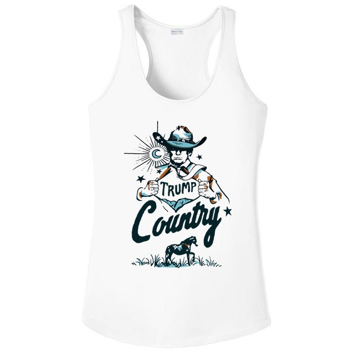 Trump Country Funny Western Trump Cowboy Horse Ladies PosiCharge Competitor Racerback Tank