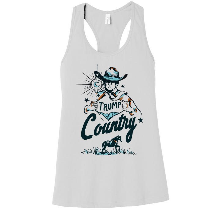 Trump Country Funny Western Trump Cowboy Horse Women's Racerback Tank