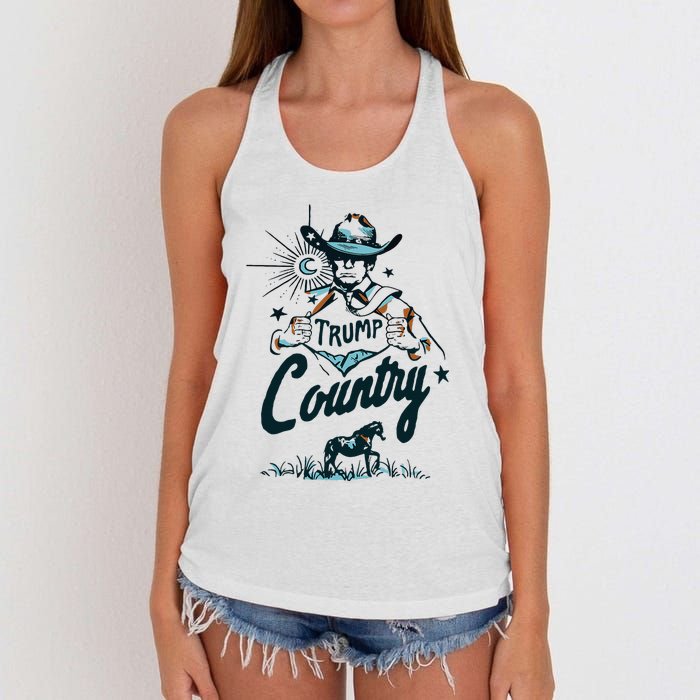 Trump Country Funny Western Trump Cowboy Horse Women's Knotted Racerback Tank