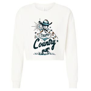 Trump Country Funny Western Trump Cowboy Horse Cropped Pullover Crew