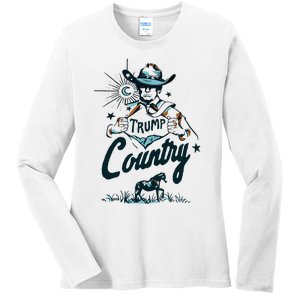 Trump Country Funny Western Trump Cowboy Horse Ladies Long Sleeve Shirt