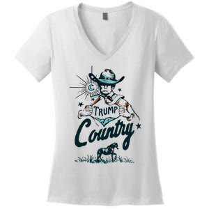 Trump Country Funny Western Trump Cowboy Horse Women's V-Neck T-Shirt