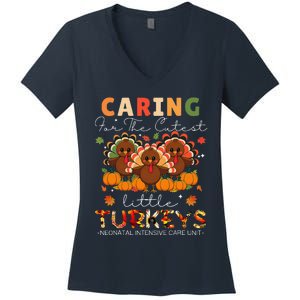 Thankful Caring For The Cutest Little Turkey Cool Nicu Nurse Women's V-Neck T-Shirt