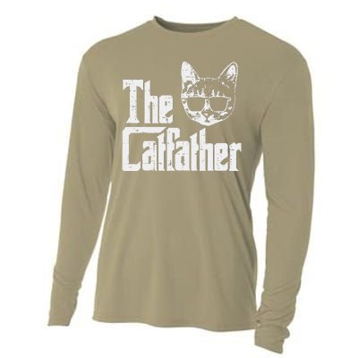 The Catfather Funny Cat Dad Fathers Day Movie Pun Papa Cooling Performance Long Sleeve Crew