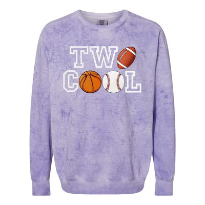 Two Cool For Birthday Boy Football Basketball Colorblast Crewneck Sweatshirt