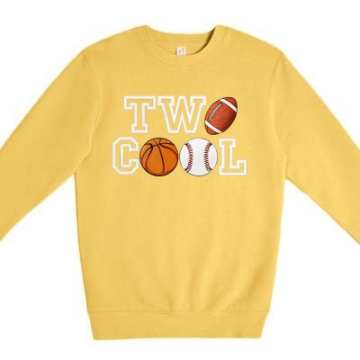 Two Cool For Birthday Boy Football Basketball Premium Crewneck Sweatshirt