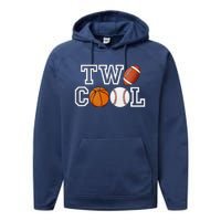 Two Cool For Birthday Boy Football Basketball Performance Fleece Hoodie