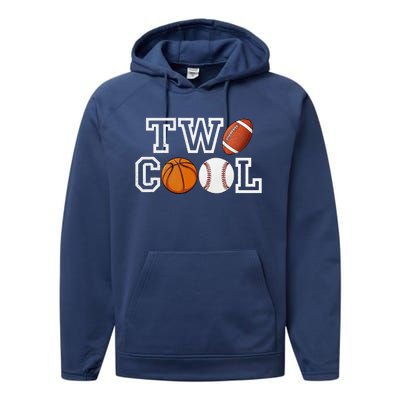 Two Cool For Birthday Boy Football Basketball Performance Fleece Hoodie