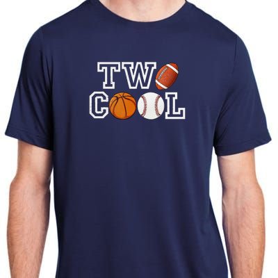 Two Cool For Birthday Boy Football Basketball Adult ChromaSoft Performance T-Shirt