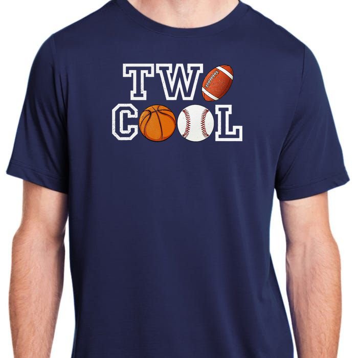 Two Cool For Birthday Boy Football Basketball Adult ChromaSoft Performance T-Shirt