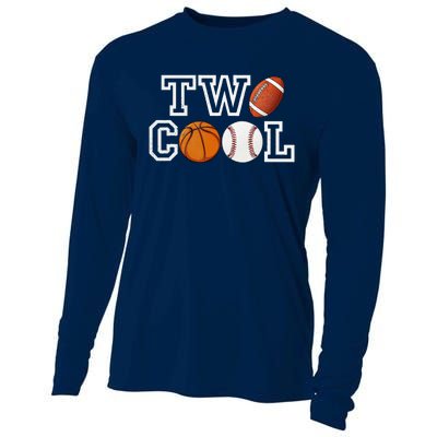 Two Cool For Birthday Boy Football Basketball Cooling Performance Long Sleeve Crew