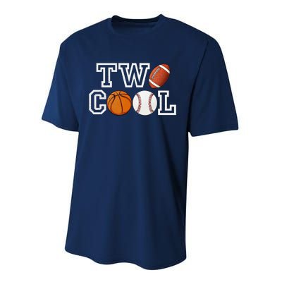 Two Cool For Birthday Boy Football Basketball Performance Sprint T-Shirt