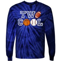 Two Cool For Birthday Boy Football Basketball Tie-Dye Long Sleeve Shirt