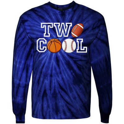 Two Cool For Birthday Boy Football Basketball Tie-Dye Long Sleeve Shirt